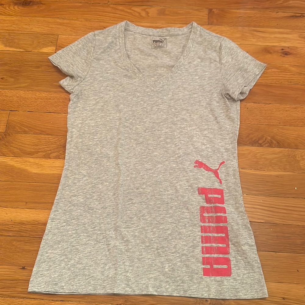 Puma - Gray V-Neck T-Shirt (Logo on bottom side)